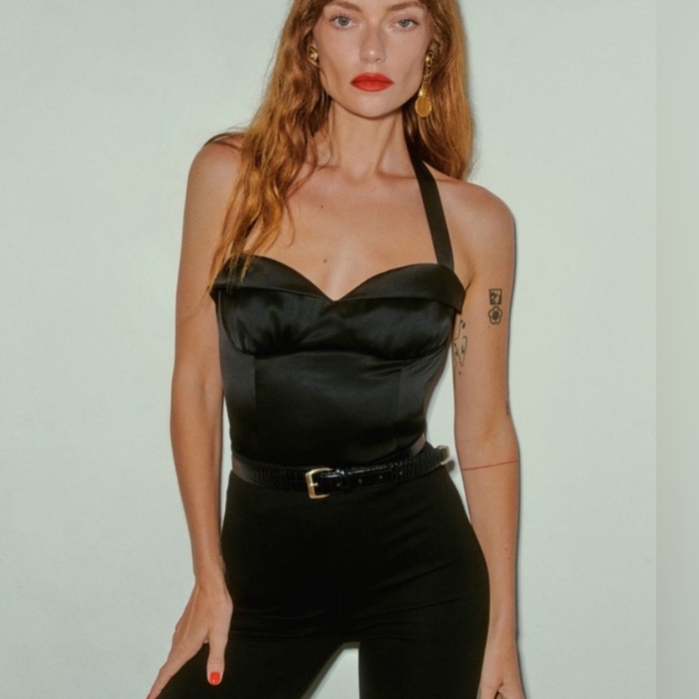 Reformation Larisa Black Tie-Strap Top